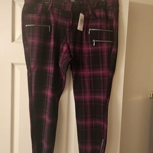 Black and Purple Plaid Trousers Ankle Length